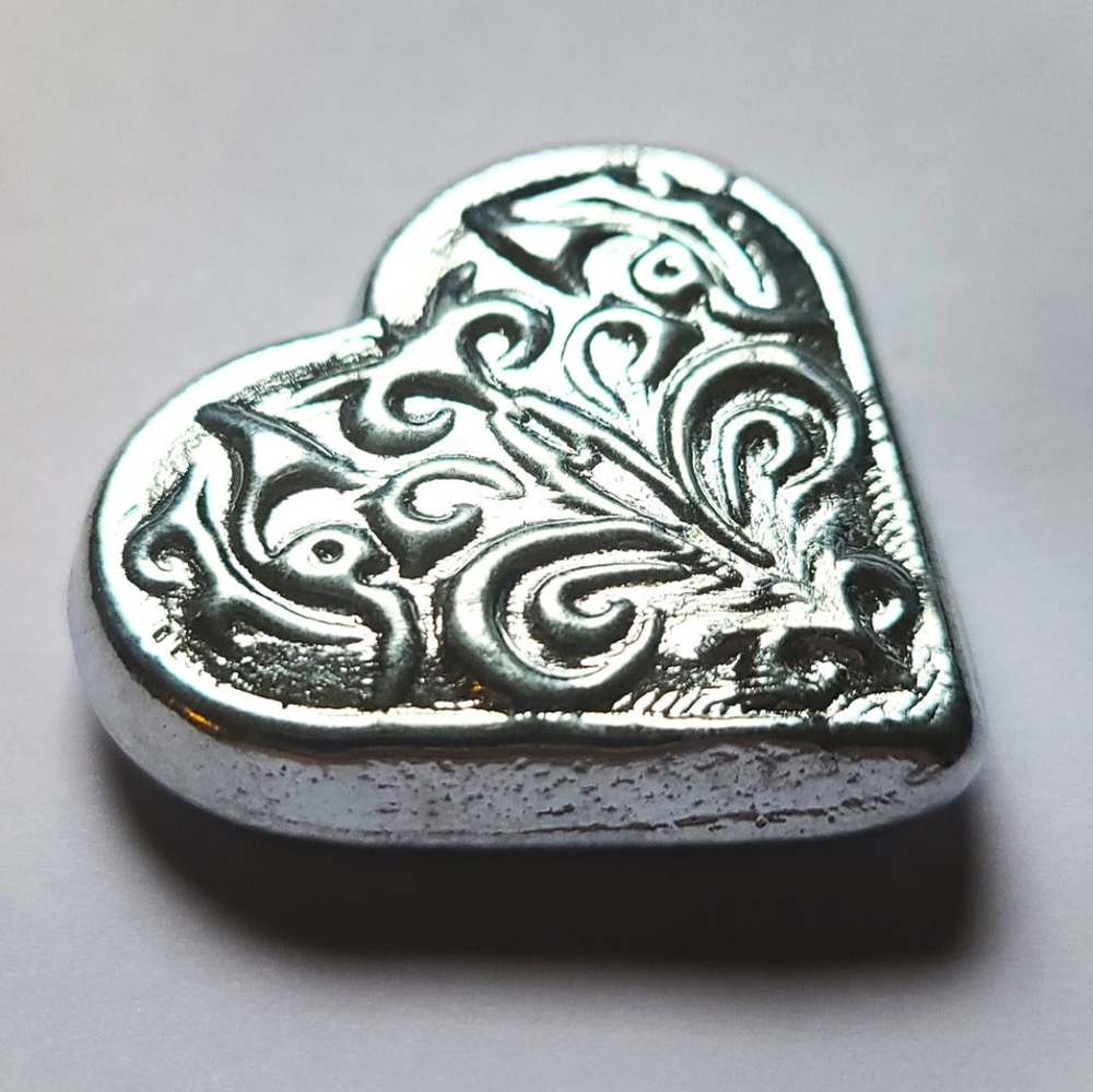 HANDMADE HEART - .999 FINE/PURE ZINC ART. 2.5 OUNCES